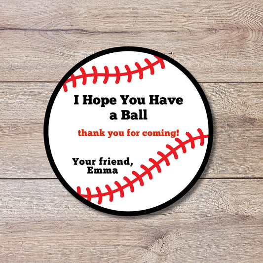 Personalized Hope You Had A Ball Baseball Stickers, Custom Party Favor Gift Bag Labels