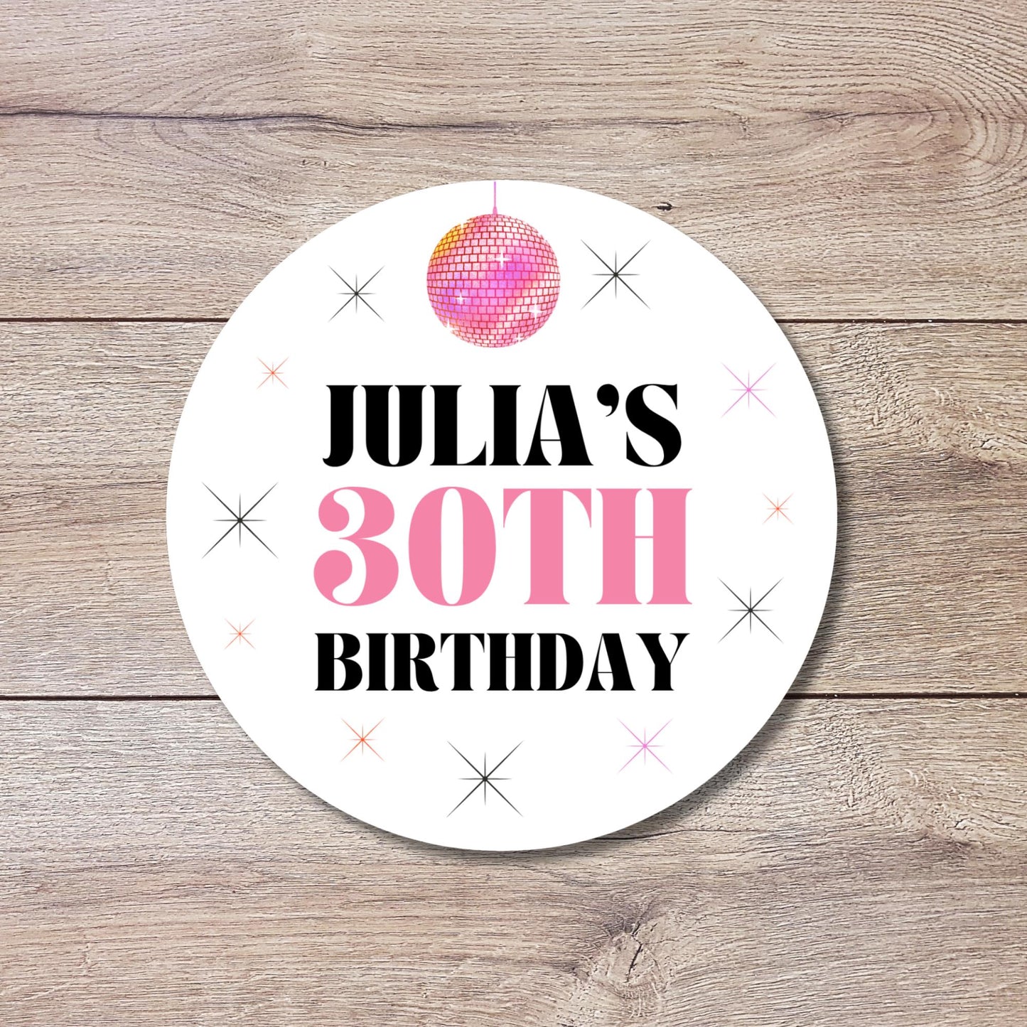 Retro Groovy Disco Ball Personalized Birthday Stickers, Custom Party Favor Gift Bags Labels