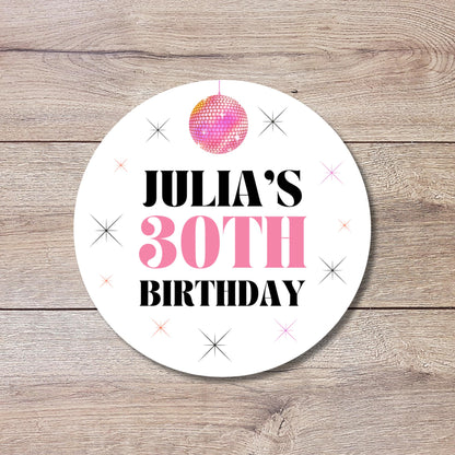 Retro Groovy Disco Ball Personalized Birthday Stickers, Custom Party Favor Gift Bags Labels
