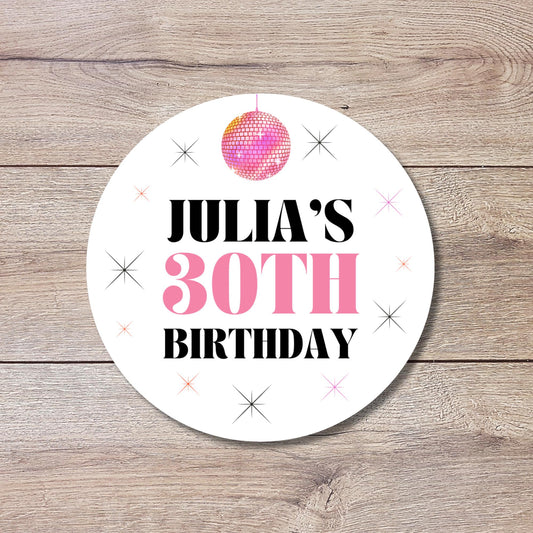 Retro Groovy Disco Ball Personalized Birthday Stickers, Custom Party Favor Gift Bags Labels