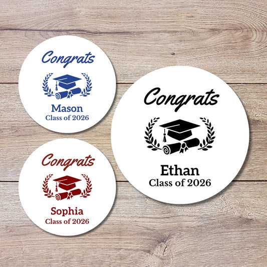Personalized Graduation Stickers, Custom Grad Party Favor Gift Bags Labels