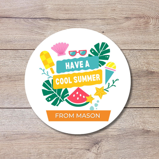 Personalized Have a Cool Summer Stickers, Last Day End of School Party Gift Bag Labels