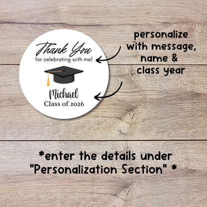 Graduation Thank You Stickers, Personalized Floral Happy Graduation Party Favor Gift Bag Labels