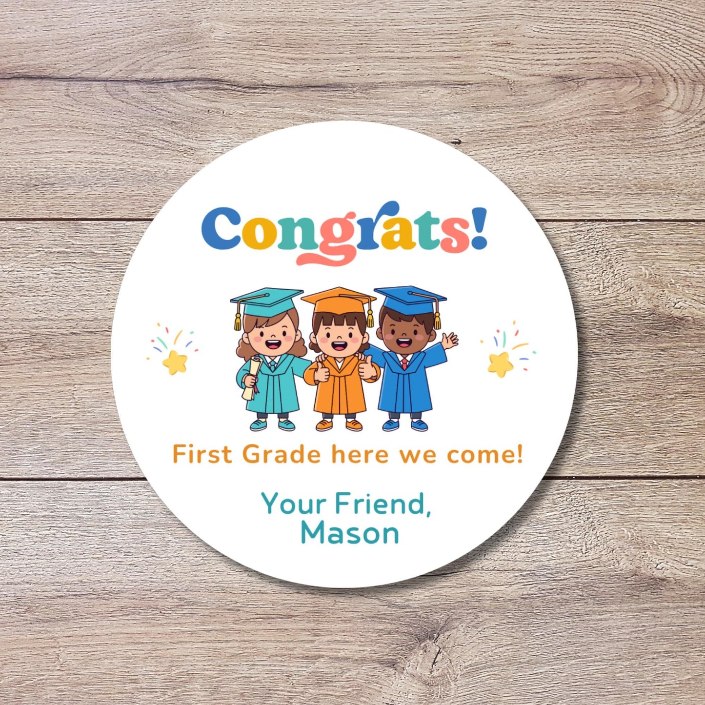 Personalized Congrats Preschool Kindergarten Elementary Promotion Graduation Stickers, Last Day of School Labels