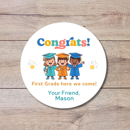 Personalized Congrats Preschool Kindergarten Elementary Promotion Graduation Stickers, Last Day of School Labels