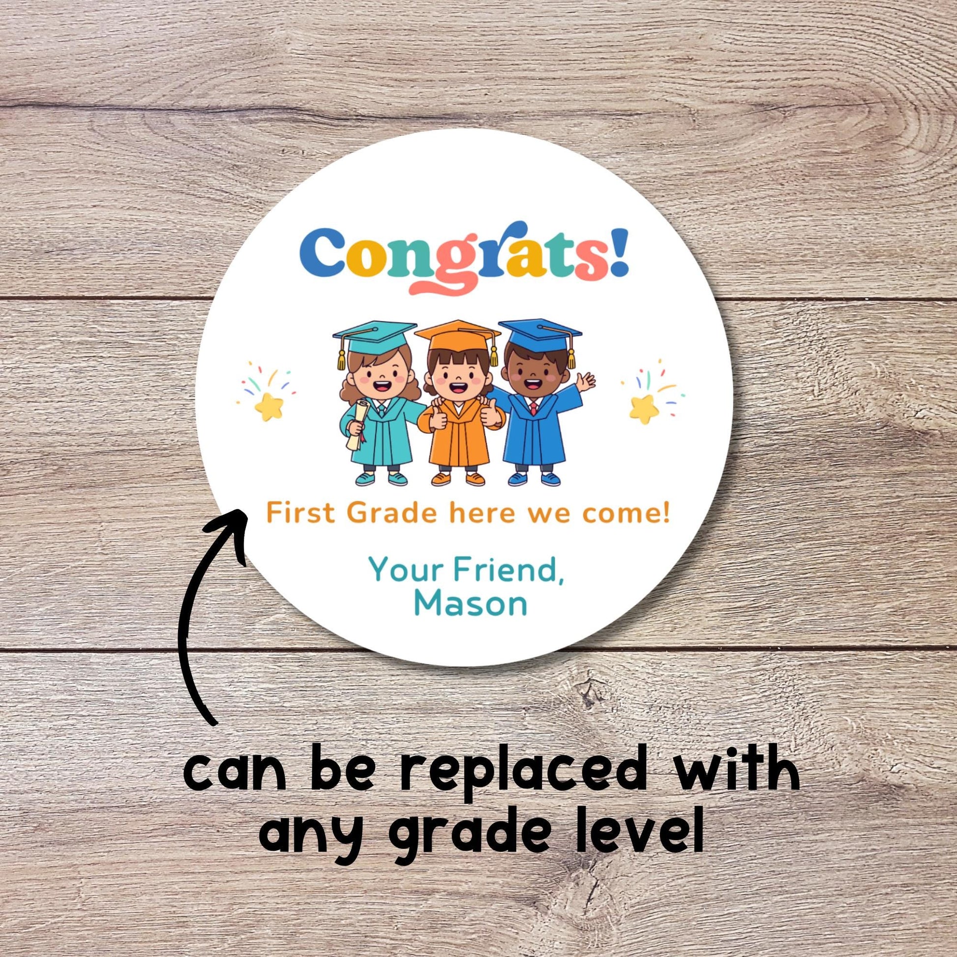 Personalized Congrats Preschool Kindergarten Elementary Promotion Graduation Stickers, Last Day of School Labels