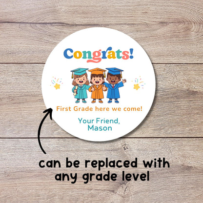 Personalized Congrats Preschool Kindergarten Elementary Promotion Graduation Stickers, Last Day of School Labels