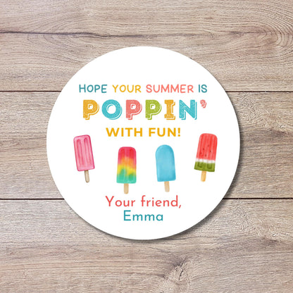 Personalized Have a Poppin Summer Sticker, Last Day End of School Party Treat Bag Labels