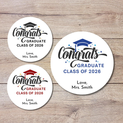 Congrats Graduate Class of 2026 Sticker, Personalized Graduation Grad Party Favor Gift Bags Labels