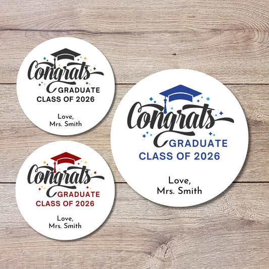 Congrats Graduate Class of 2026 Sticker, Personalized Graduation Grad Party Favor Gift Bags Labels