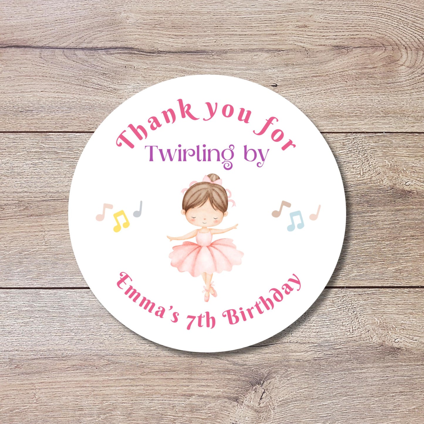 Personalized Thank You for Twirling by Ballet Dance Birthday Stickers, Custom Party Favor Gift Bags Labels