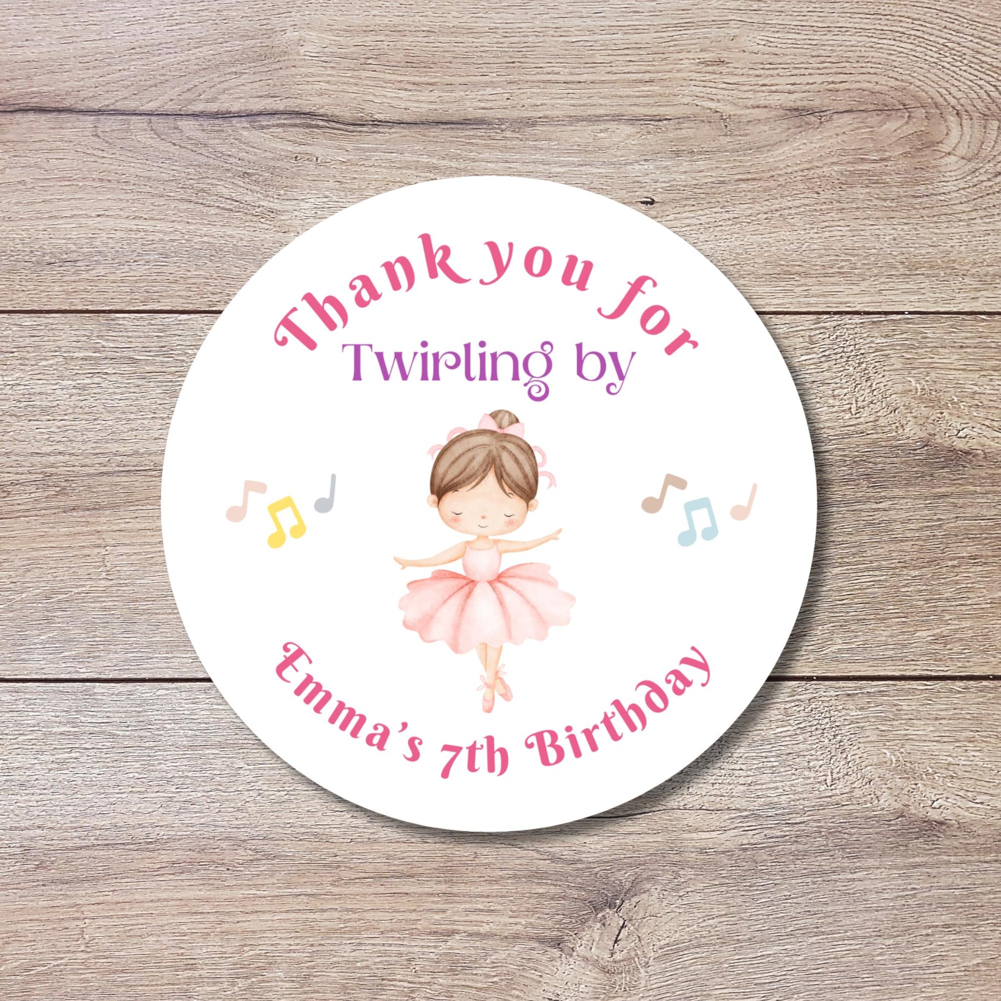 Personalized Thank You for Twirling by Ballet Dance Birthday Stickers, Custom Party Favor Gift Bags Labels