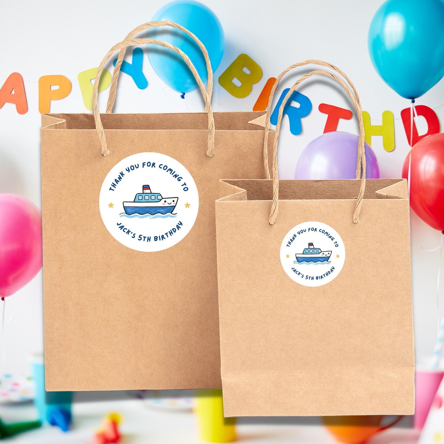 Personalized Boat Birthday Stickers, Custom Kids Sailboat Nautical Party Favor Gift Bags Labels