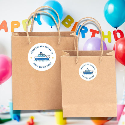 Personalized Boat Birthday Stickers, Custom Kids Sailboat Nautical Party Favor Gift Bags Labels