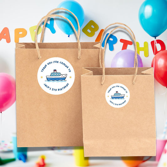 Personalized Boat Birthday Stickers, Custom Kids Sailboat Nautical Party Favor Gift Bags Labels