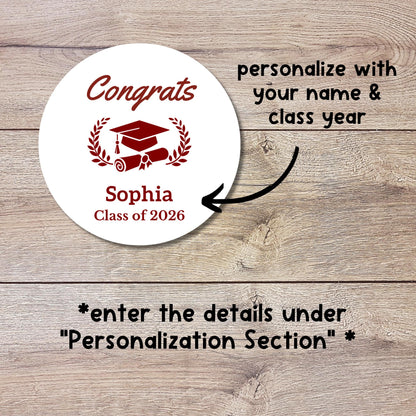 Personalized Graduation Stickers, Custom Grad Party Favor Gift Bags Labels