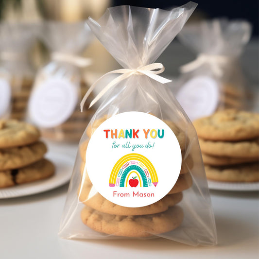Thank You for All You Do Stickers, Personalized Teacher Appreciation Treat Bag Gift Labels