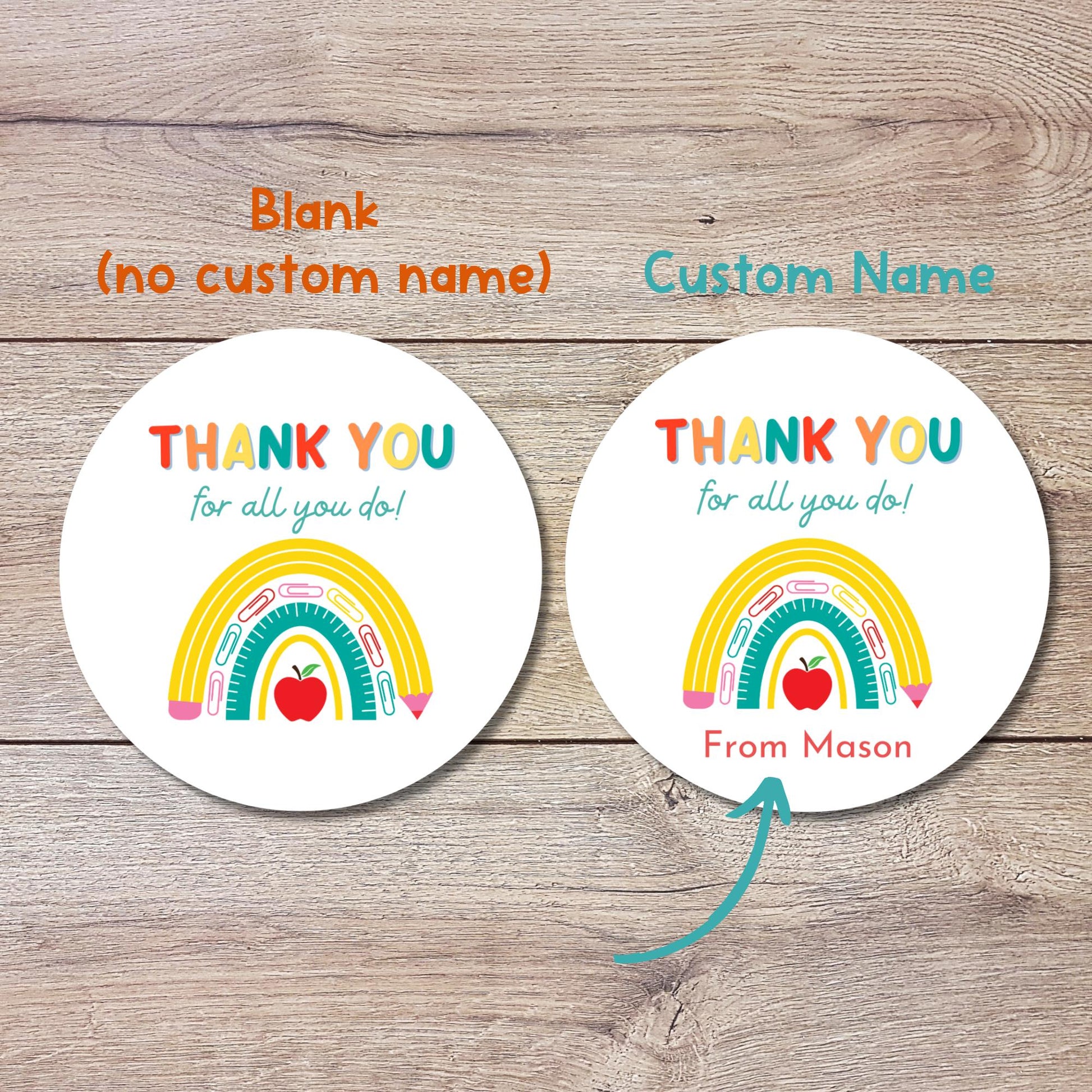 Thank You for All You Do Stickers, Personalized Teacher Appreciation Treat Bag Gift Labels