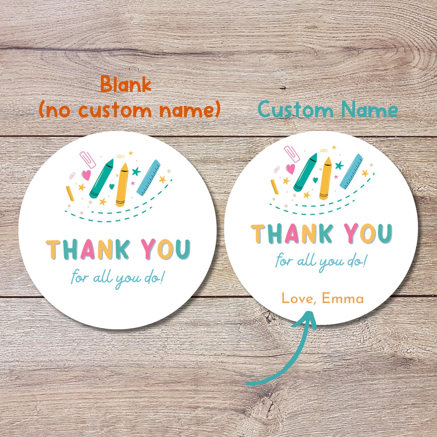 Thank You for All You Do Stickers, Personalized Teacher Appreciation Week Treat Bag Gift Labels