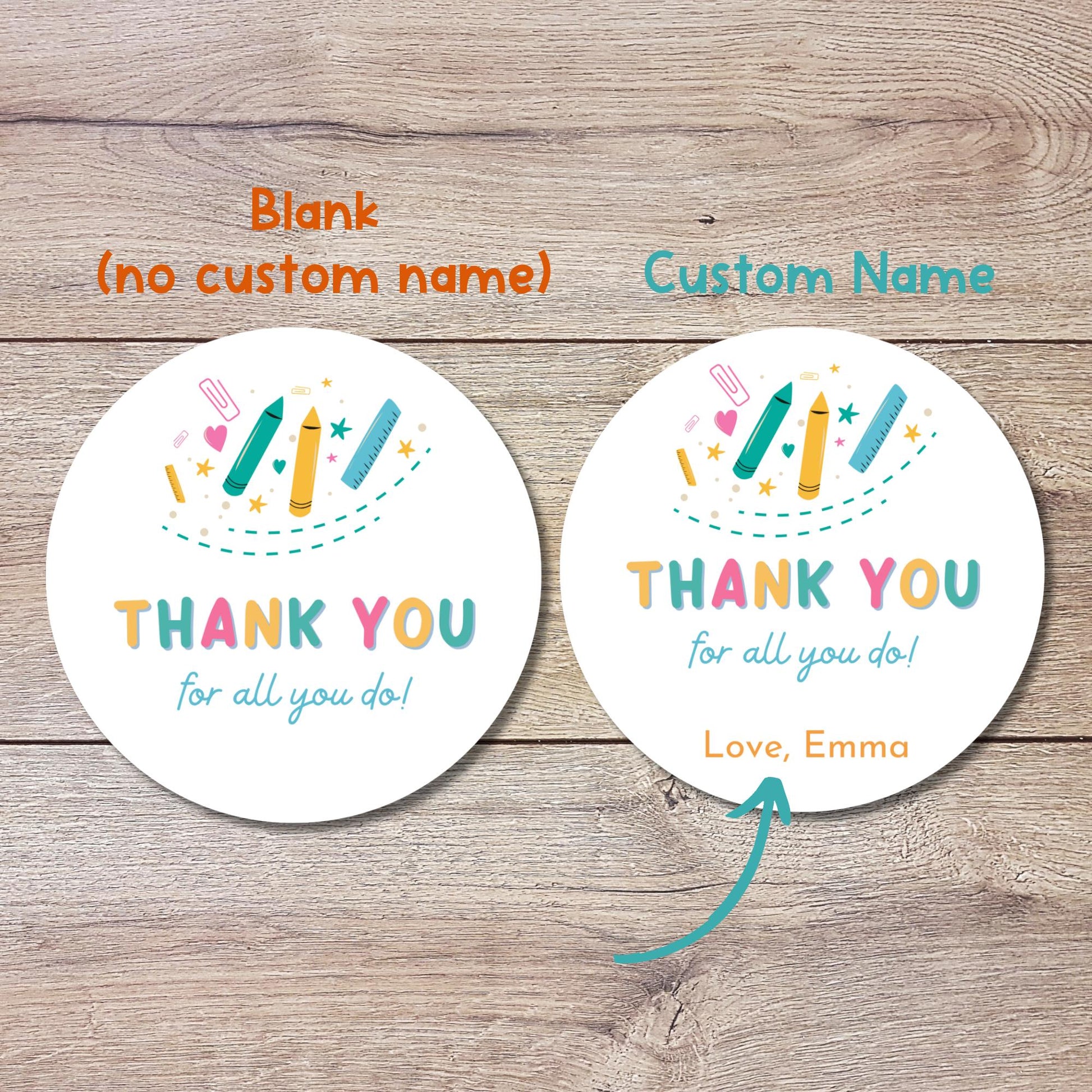 Thank You for All You Do Stickers, Personalized Teacher Appreciation Week Treat Bag Gift Labels