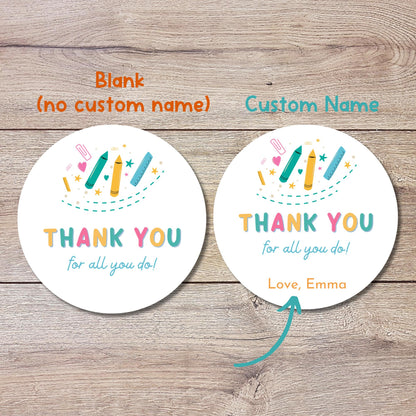 Thank You for All You Do Stickers, Personalized Teacher Appreciation Week Treat Bag Gift Labels