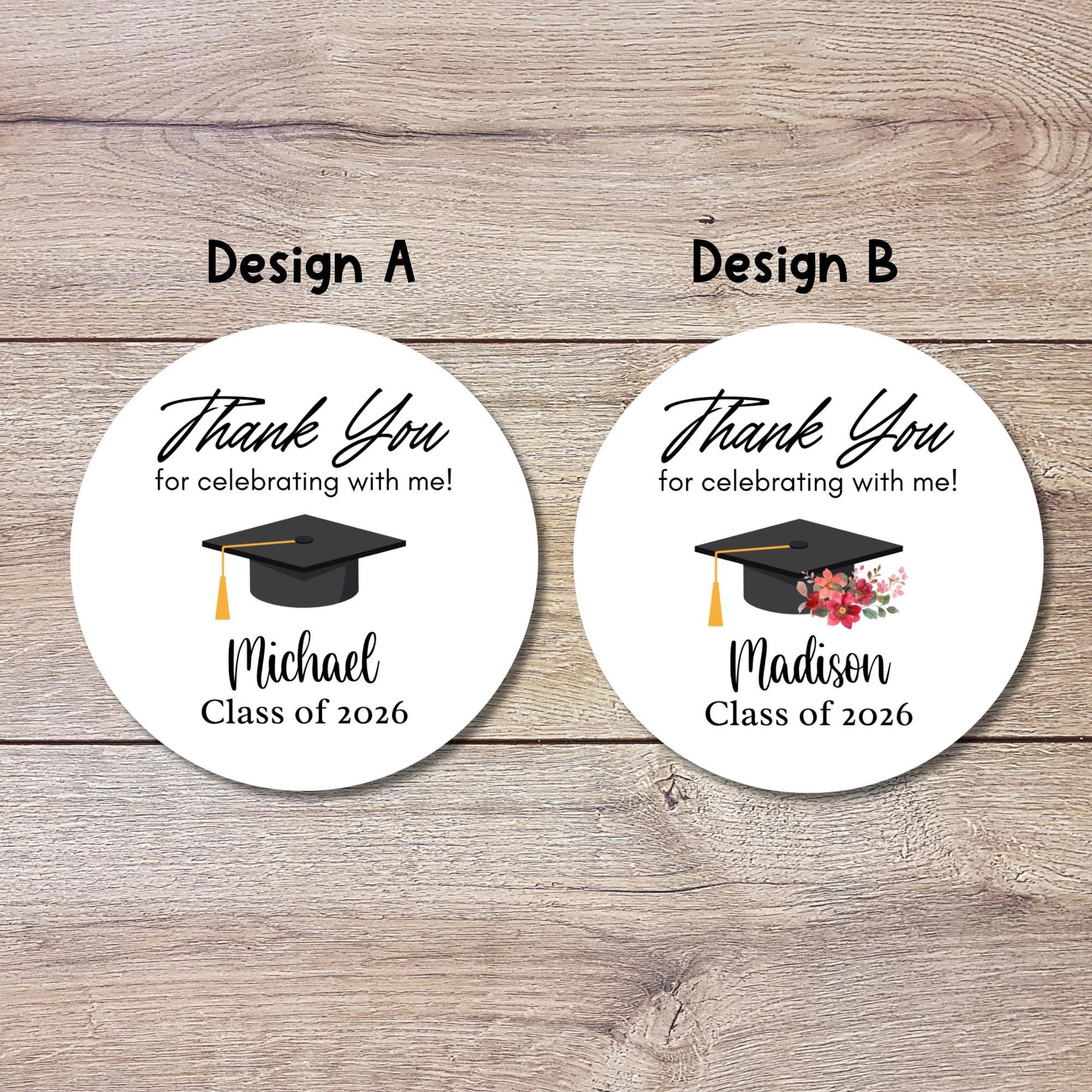 Graduation Thank You Stickers, Personalized Floral Happy Graduation Party Favor Gift Bag Labels