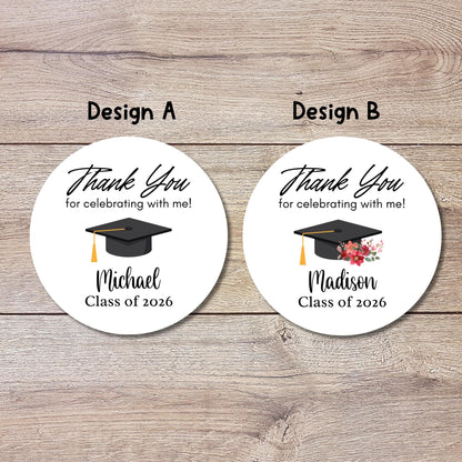 Graduation Thank You Stickers, Personalized Floral Happy Graduation Party Favor Gift Bag Labels