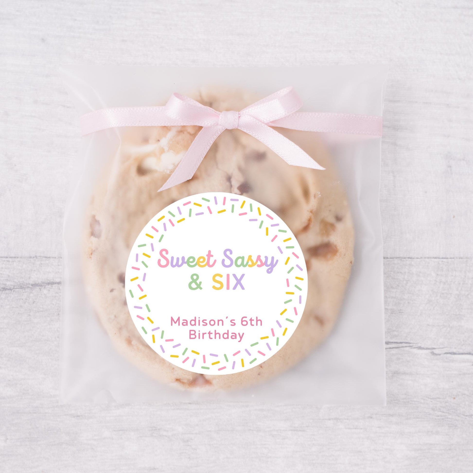 Personalized Sweet Sassy and Six Birthday Stickers, Kids Custom Party Favor Gift Bag Labels