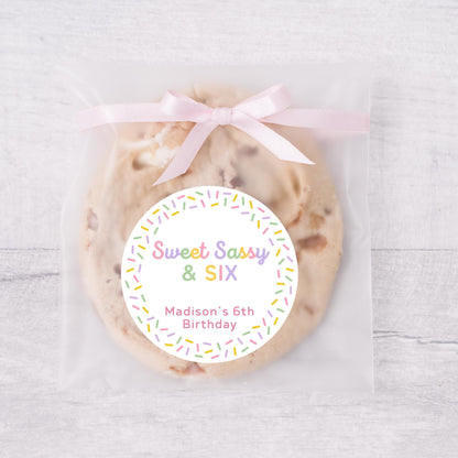 Personalized Sweet Sassy and Six Birthday Stickers, Kids Custom Party Favor Gift Bag Labels