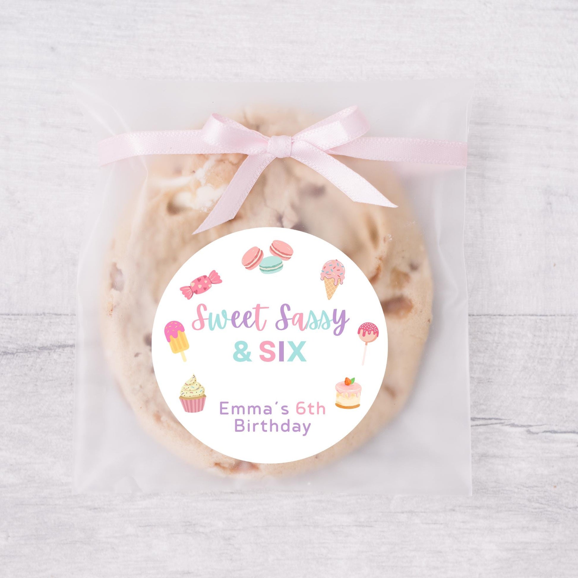 Personalized Sweet Sassy and Six Birthday Stickers, Kids Custom Party Favor Gift Bag Labels