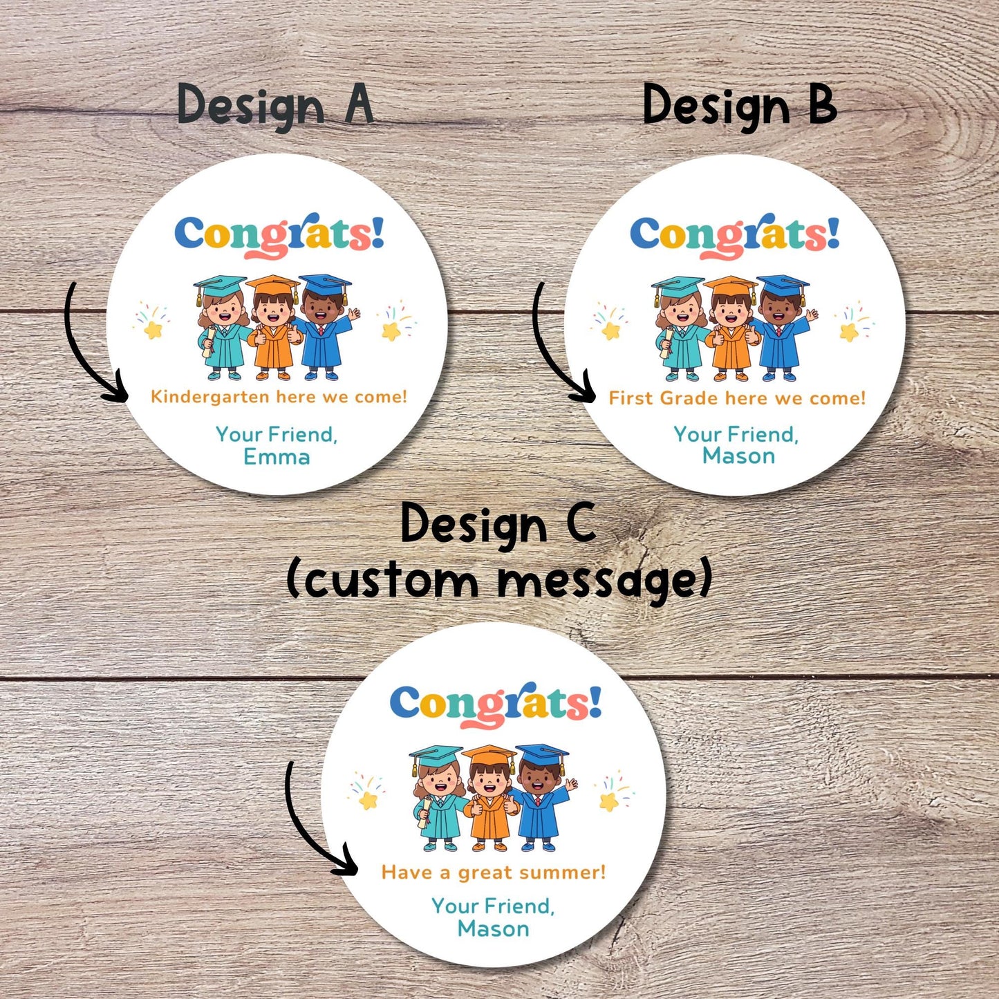 Personalized Congrats Preschool Kindergarten Elementary Promotion Graduation Stickers, Last Day of School Labels