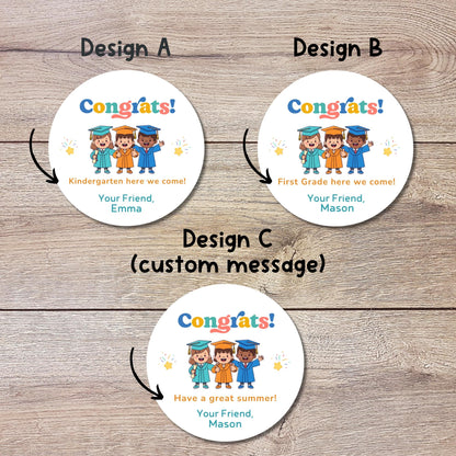 Personalized Congrats Preschool Kindergarten Elementary Promotion Graduation Stickers, Last Day of School Labels