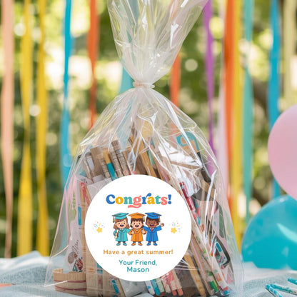 Personalized Congrats Preschool Kindergarten Elementary Promotion Graduation Stickers, Last Day of School Labels
