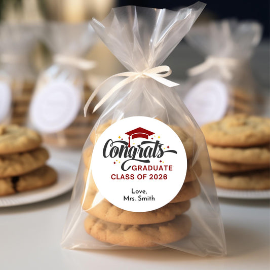 Congrats Graduate Class of 2026 Sticker, Personalized Graduation Grad Party Favor Gift Bags Labels