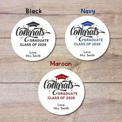 Congrats Graduate Class of 2026 Sticker, Personalized Graduation Grad Party Favor Gift Bags Labels