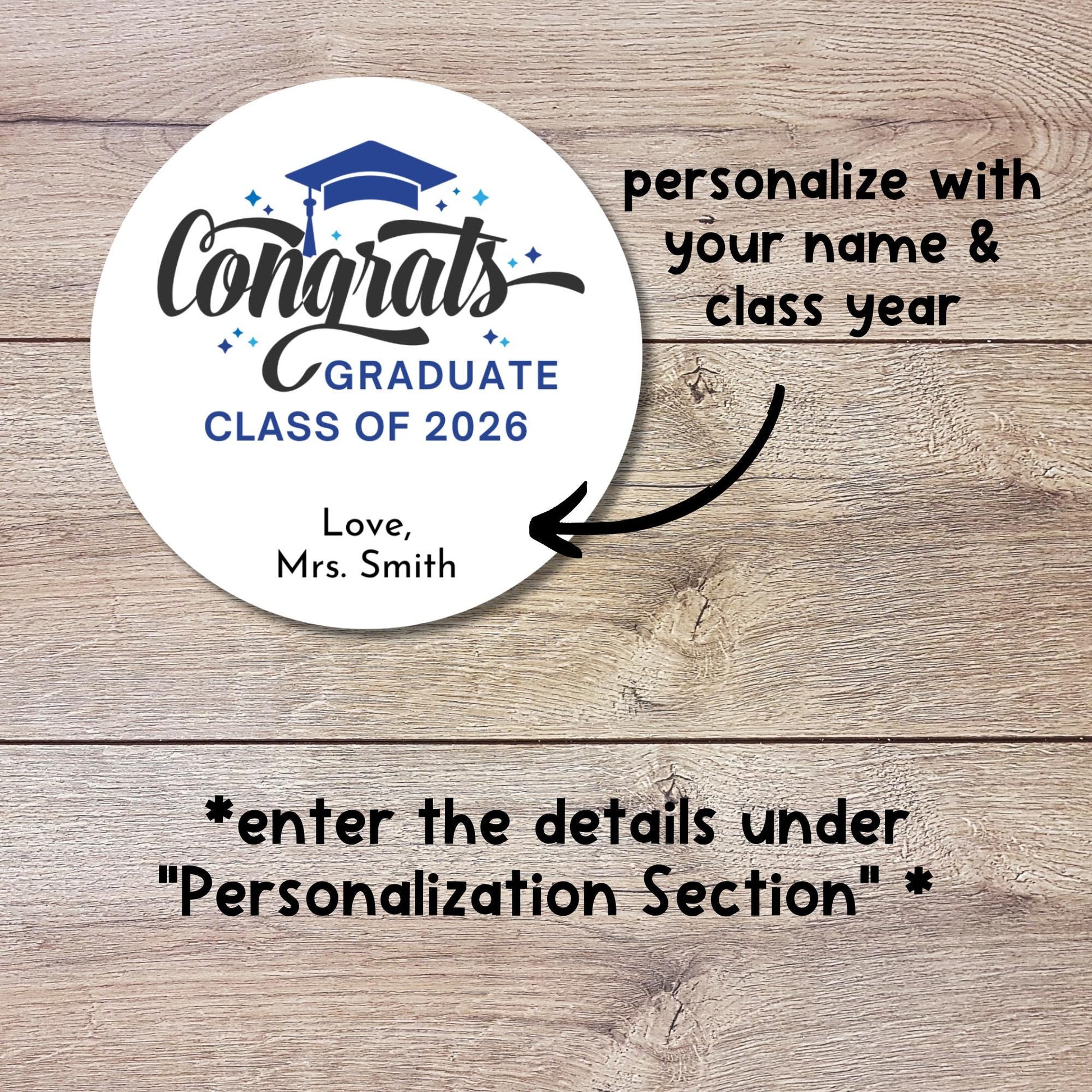 Congrats Graduate Class of 2026 Sticker, Personalized Graduation Grad Party Favor Gift Bags Labels