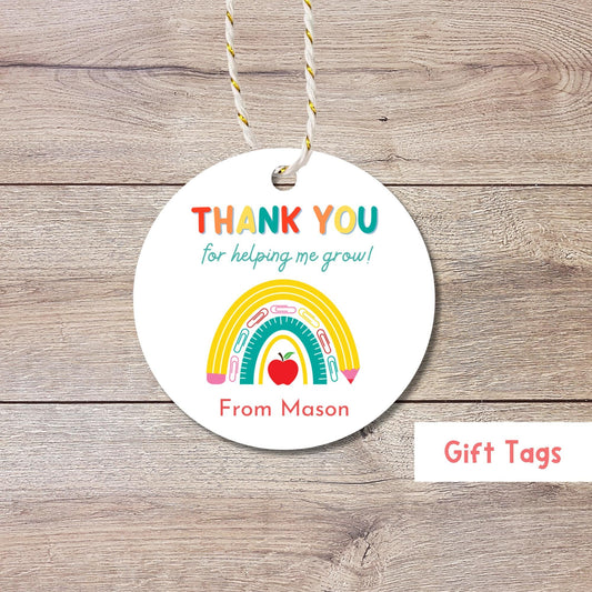 Thank You for Helping Me Grow Gift Tags, Kids Teacher Appreciation Week School Event Labels