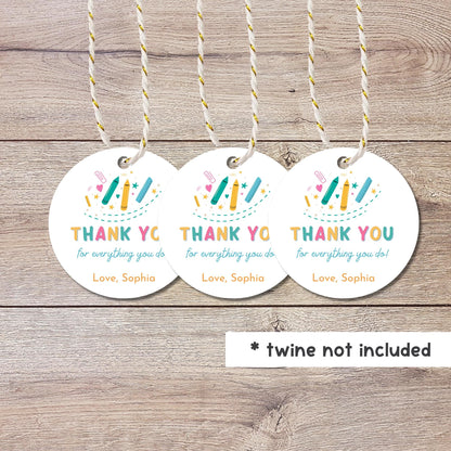 Thank You for Everything You Do Gift Tags, Kids Teacher Appreciation Week School Event Labels