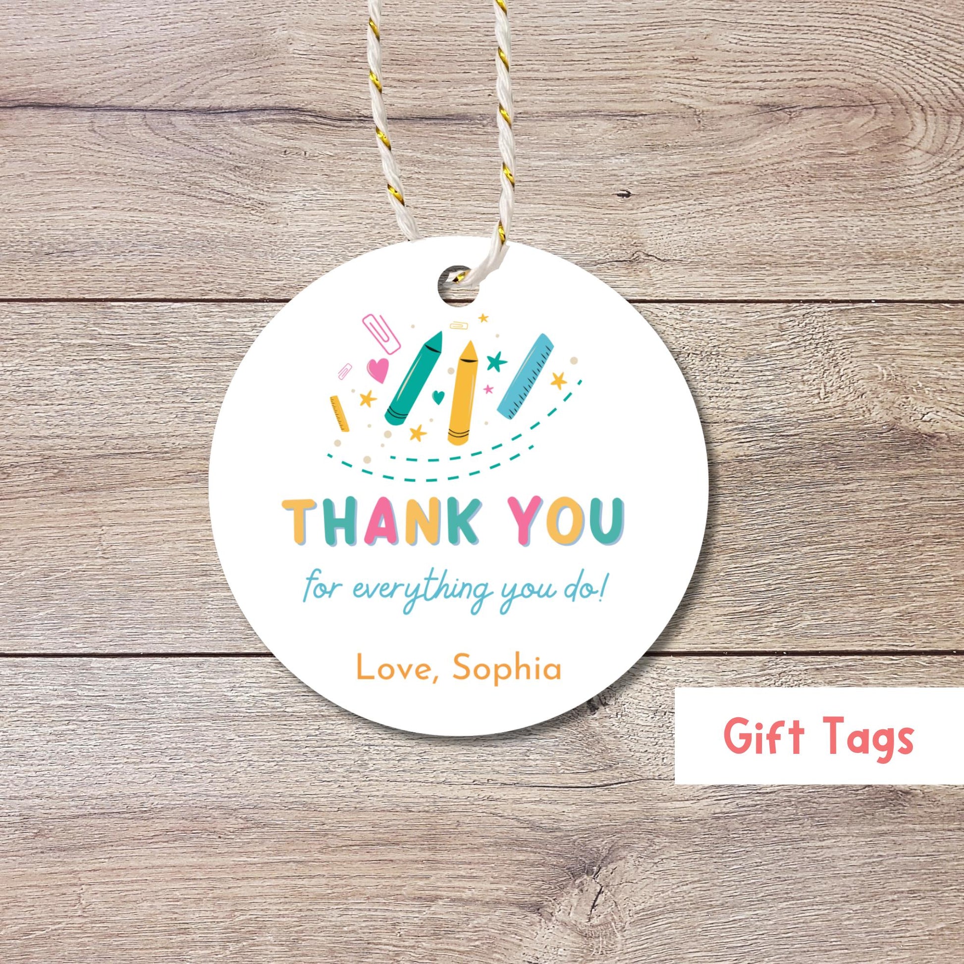Thank You for Everything You Do Gift Tags, Kids Teacher Appreciation Week School Event Labels