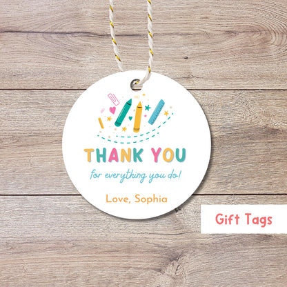 Thank You for Everything You Do Gift Tags, Kids Teacher Appreciation Week School Event Labels