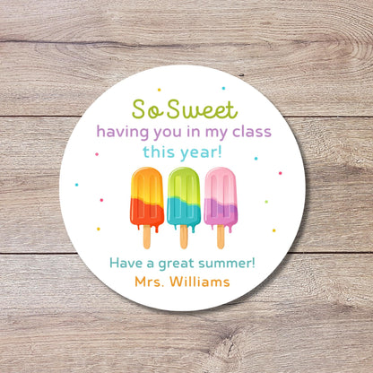 Personalized So Sweet Having You This Year Stickers, Last Day End of School Party Treat Bag Labels