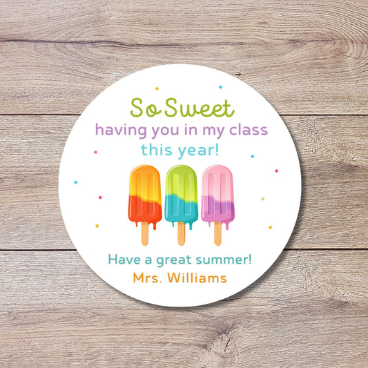 Personalized So Sweet Having You This Year Stickers, Last Day End of School Party Treat Bag Labels