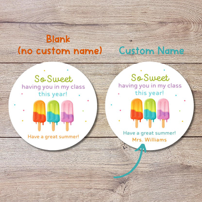 Personalized So Sweet Having You This Year Stickers, Last Day End of School Party Treat Bag Labels
