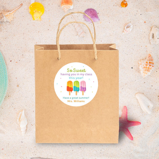 Personalized So Sweet Having You This Year Stickers, Last Day End of School Party Treat Bag Labels