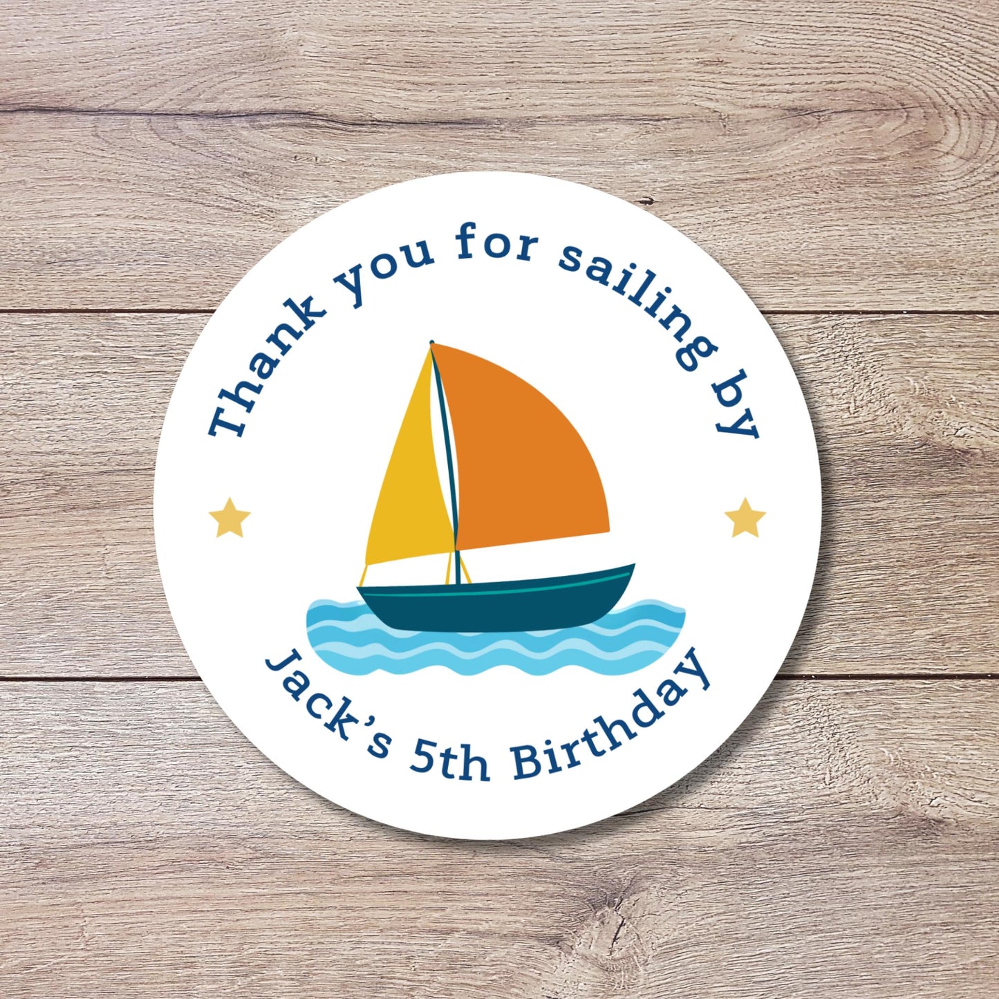 Personalized Thank You for Sailing By Birthday Stickers, Custom Kids Boat Theme Party Favor Gift Bags Labels