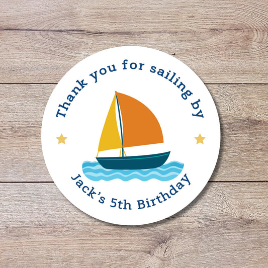 Personalized Thank You for Sailing By Birthday Stickers, Custom Kids Boat Theme Party Favor Gift Bags Labels