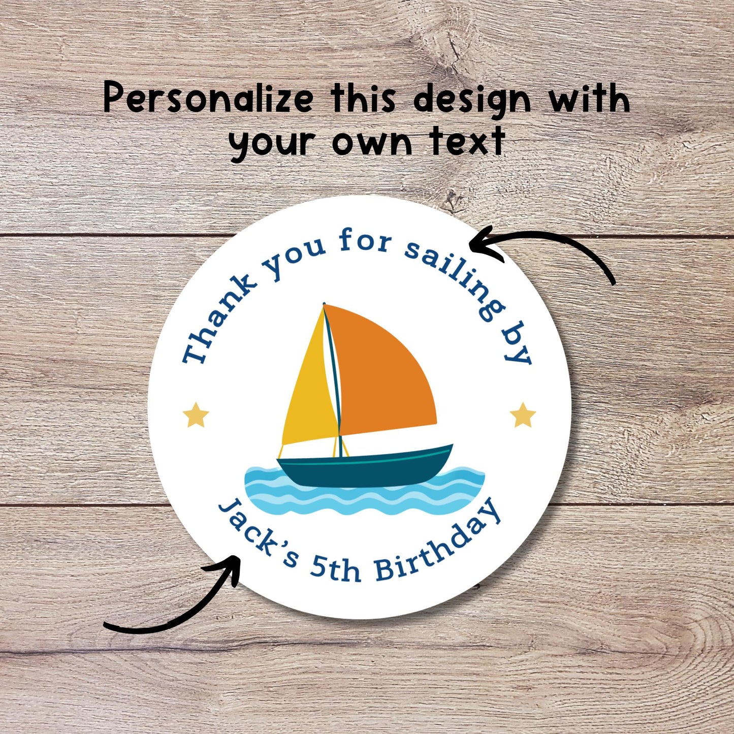 Personalized Thank You for Sailing By Birthday Stickers, Custom Kids Boat Theme Party Favor Gift Bags Labels