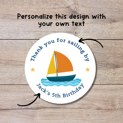 Personalized Thank You for Sailing By Birthday Stickers, Custom Kids Boat Theme Party Favor Gift Bags Labels