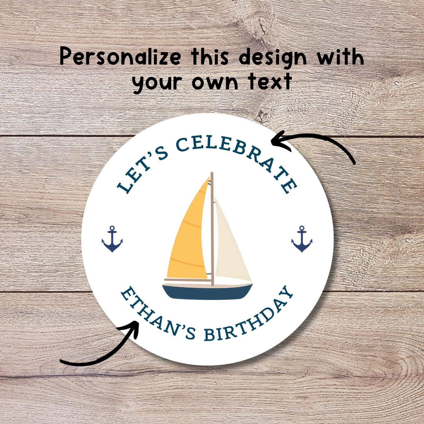 Personalized Nautical Sailboat Theme Birthday Stickers, Custom Kids Party Favor Gift Bags Labels