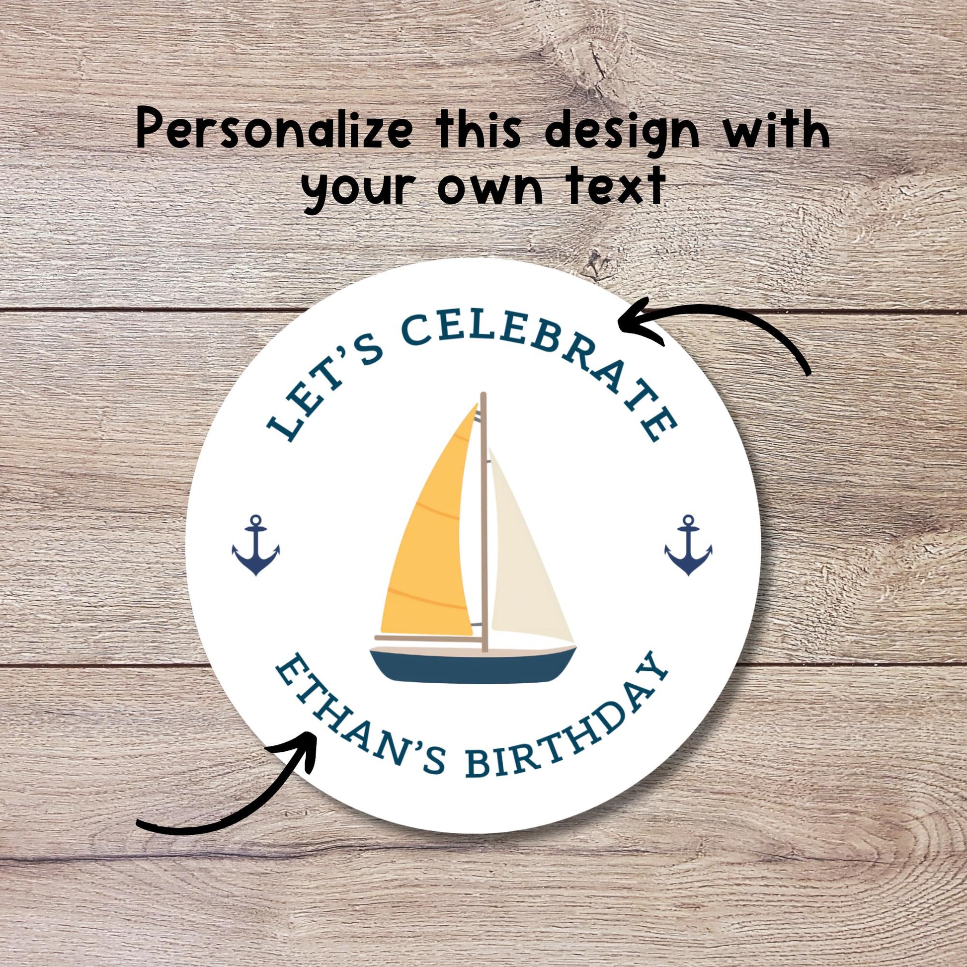 Personalized Nautical Sailboat Theme Birthday Stickers, Custom Kids Party Favor Gift Bags Labels